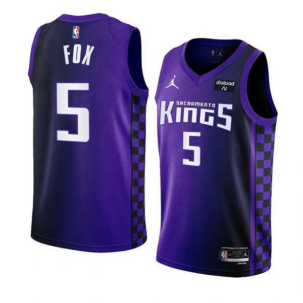 Men's Sacramento Kings #5 De'Aaron Fox Purple 2023-24 Statement Edition Swingman Stitched Jersey Dzhi